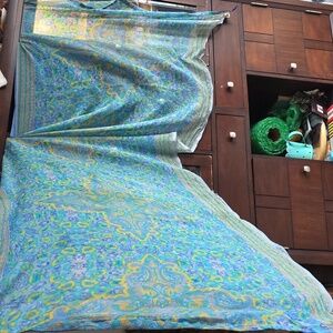 88x36" Blues Watercolored 100% Pure Crepe Silk Saree Multifunction